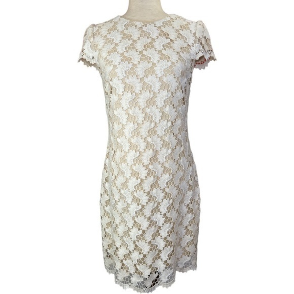 Suzi Chin by Maggie Boutique Woman’s Cream crochet with nude underlay Dress Sz 4